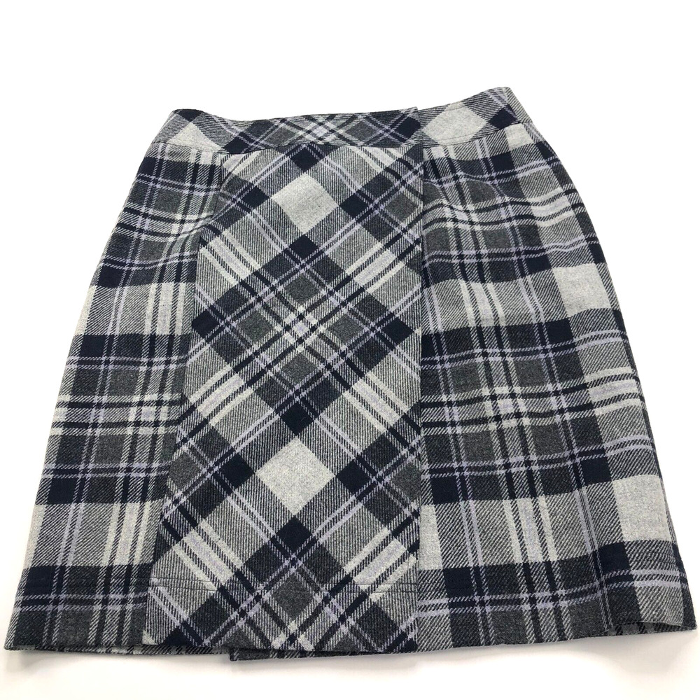 Brooks Brothers 8 (Fits 31 In) Button Non Lined Plaid Wrap Skirt Gray Blue